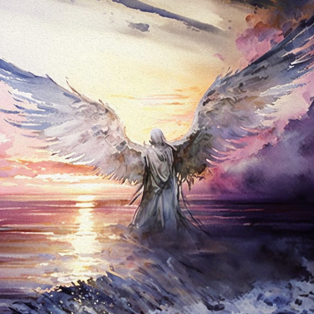 8x8 Angel Over the‎ Ocean Watercolor Art Oil Painting Print - Picture 4 of 4